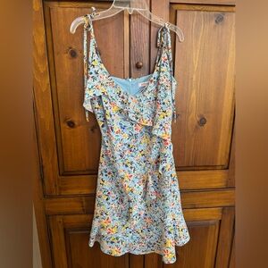BCBGeneration Size Small Blue Multicolor Floral 2 Ruffle Mini A-line Dress. NWT